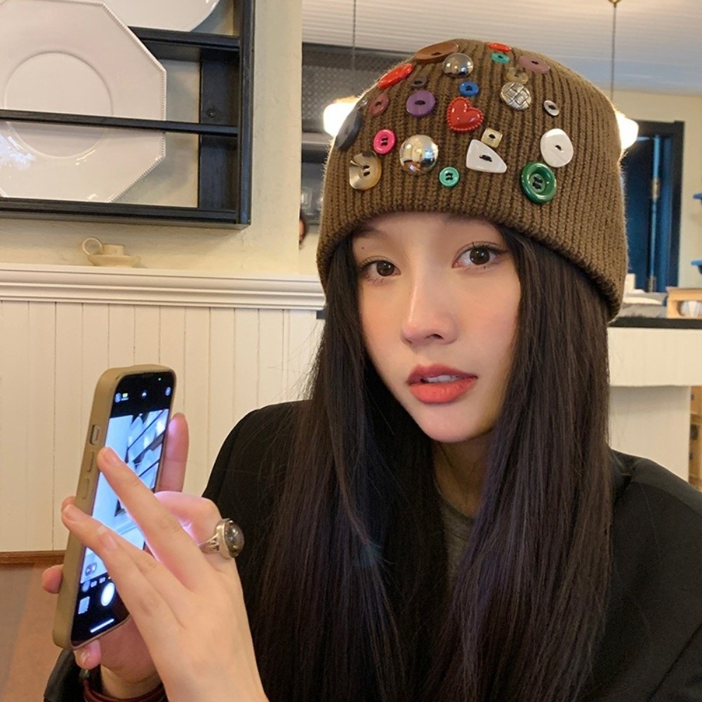 Colorful Button Beanie Hat Irr - Beanie Cuffed Knit recension och pris